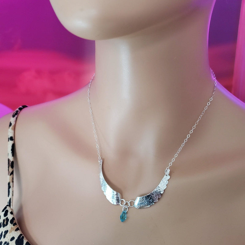 Alexa Martha Designs Necklace Alexa Martha Designs Silver Sculpted Angel Wings Crystal Drop Necklace