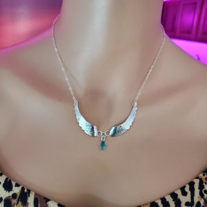 Alexa Martha Designs Necklace Alexa Martha Designs Silver Sculpted Angel Wings Crystal Drop Necklace