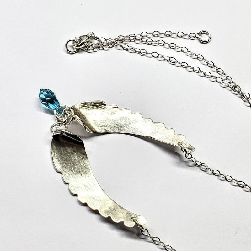 Alexa Martha Designs Necklace Alexa Martha Designs Silver Sculpted Angel Wings Crystal Drop Necklace