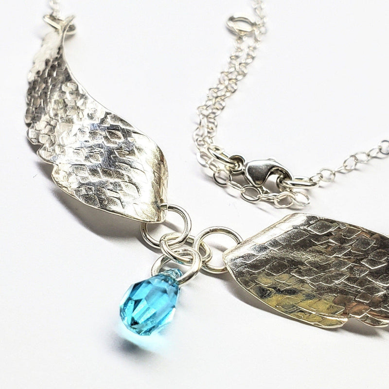 Alexa Martha Designs Necklace Alexa Martha Designs Silver Sculpted Angel Wings Crystal Drop Necklace