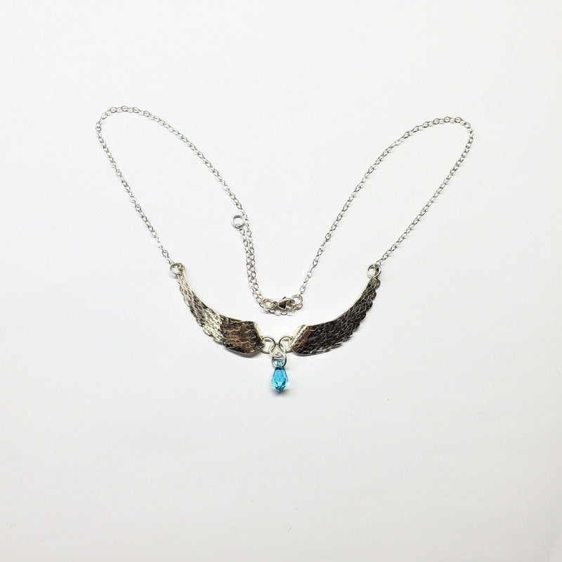 Alexa Martha Designs Necklace Alexa Martha Designs Silver Sculpted Angel Wings Crystal Drop Necklace