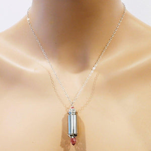 Alexa Martha Designs Necklace Alexa Martha Designs Vintage Style Pink Crystal Drop Silver Bullet Necklace