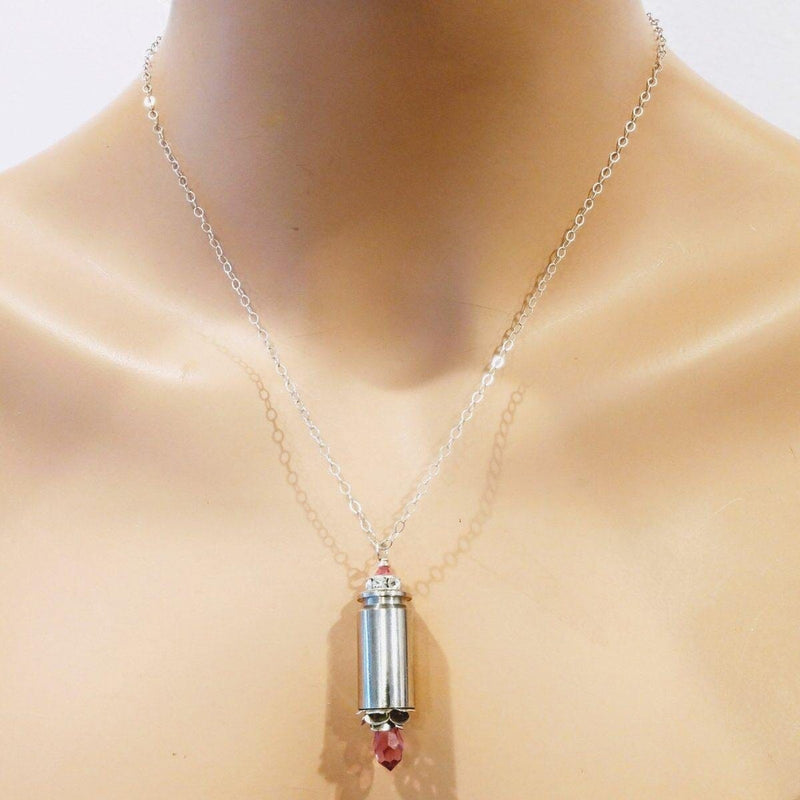 Alexa Martha Designs Necklace Alexa Martha Designs Vintage Style Pink Crystal Drop Silver Bullet Necklace