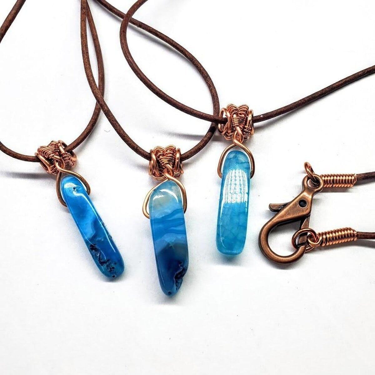 Alexa Martha Designs Necklace Alexa Martha Designs Wire Wrapped Pointed Turquoise Agate Leather Necklace for Him and Her
