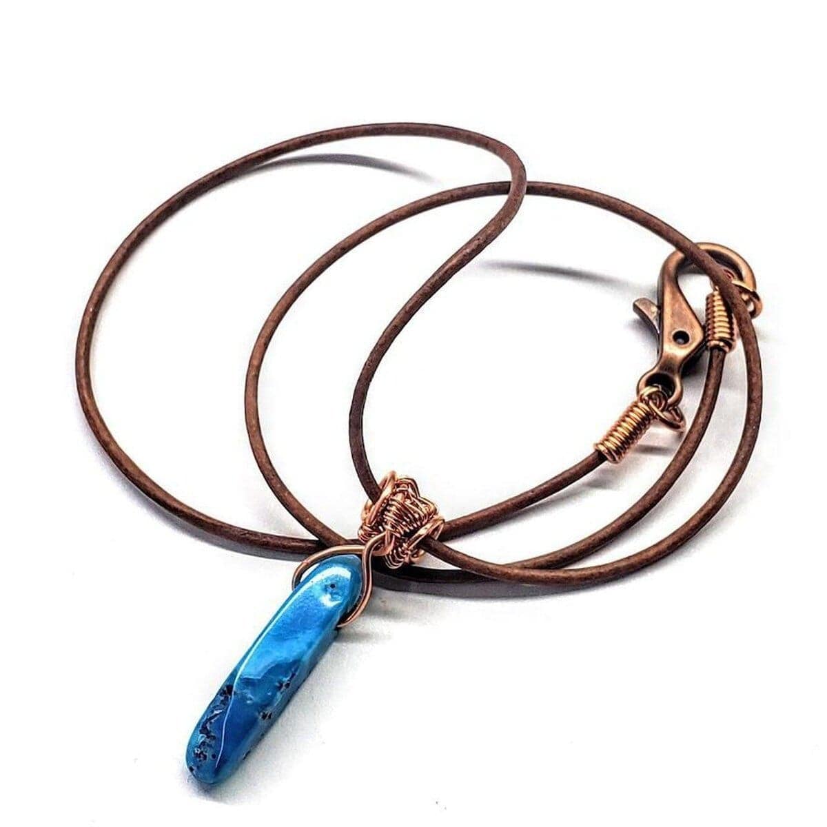 Alexa Martha Designs Necklace Alexa Martha Designs Wire Wrapped Pointed Turquoise Agate Leather Necklace for Him and Her
