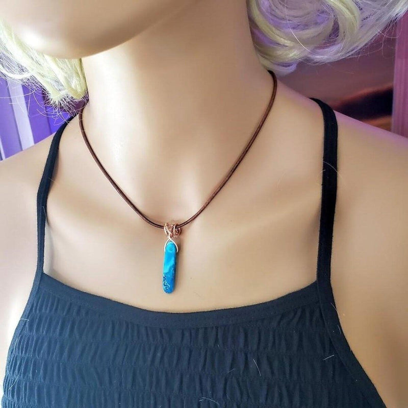 Alexa Martha Designs Necklace Alexa Martha Designs Wire Wrapped Pointed Turquoise Agate Leather Necklace for Him and Her