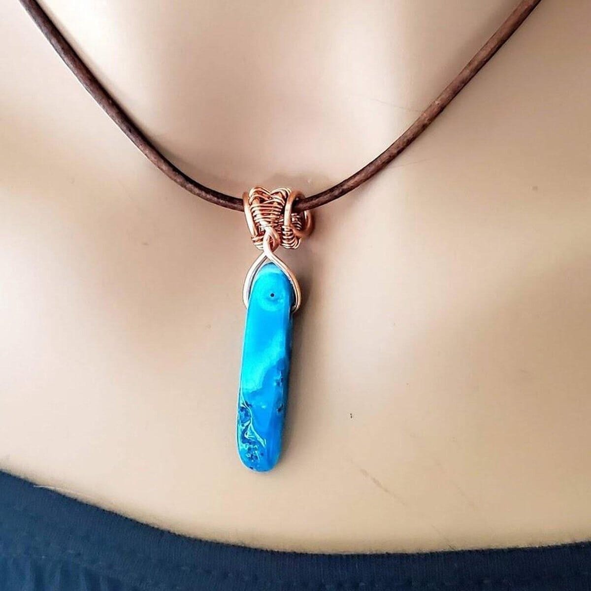Alexa Martha Designs Necklace Alexa Martha Designs Wire Wrapped Pointed Turquoise Agate Leather Necklace for Him and Her