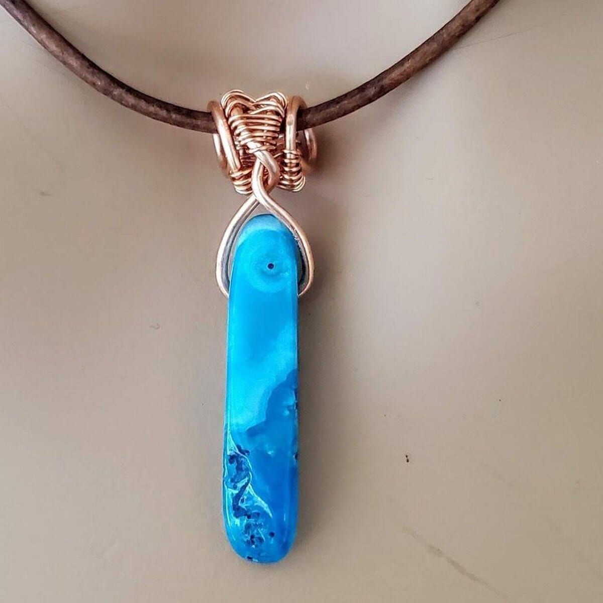 Alexa Martha Designs Necklace Alexa Martha Designs Wire Wrapped Pointed Turquoise Agate Leather Necklace for Him and Her