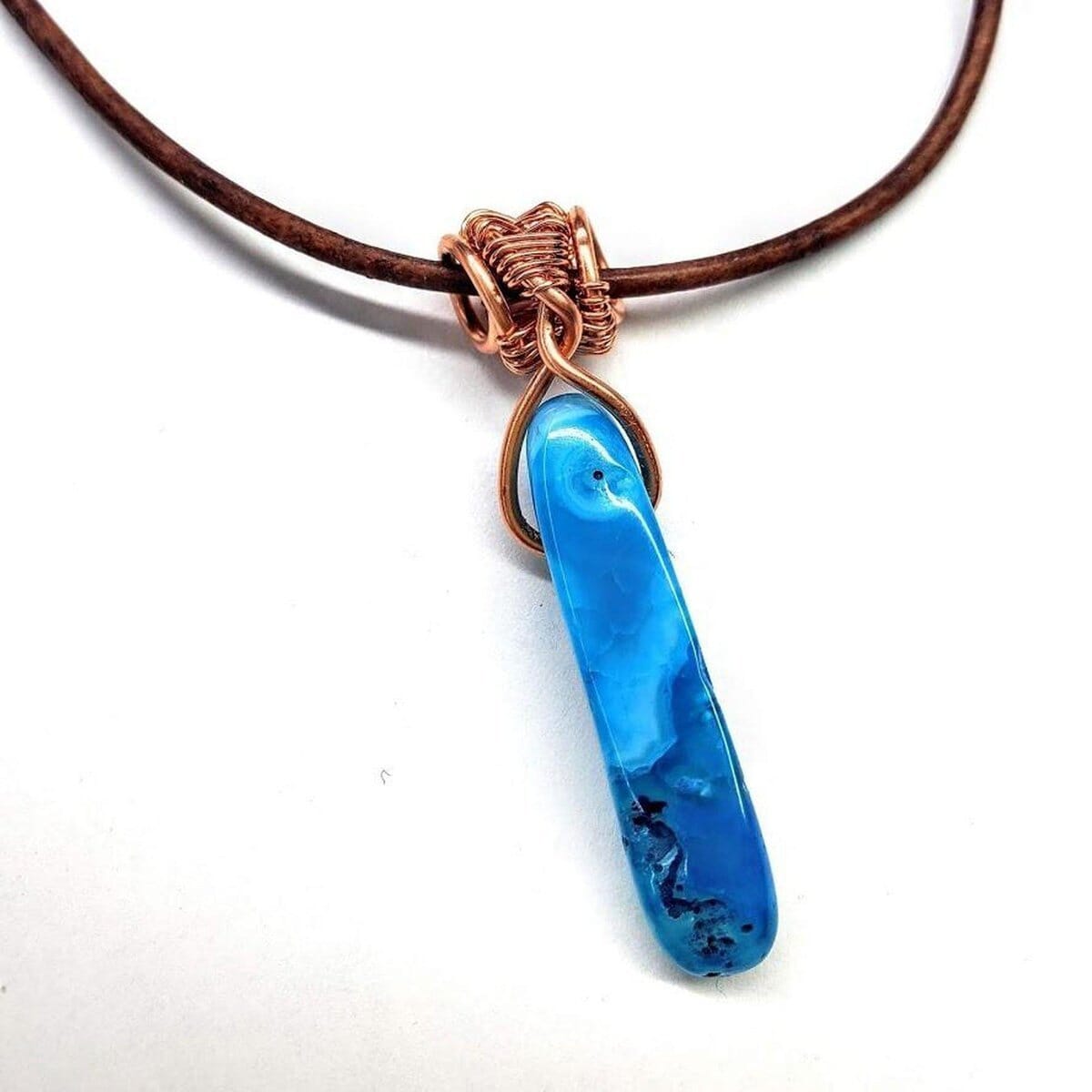 Alexa Martha Designs Necklace Alexa Martha Designs Wire Wrapped Pointed Turquoise Agate Leather Necklace for Him and Her