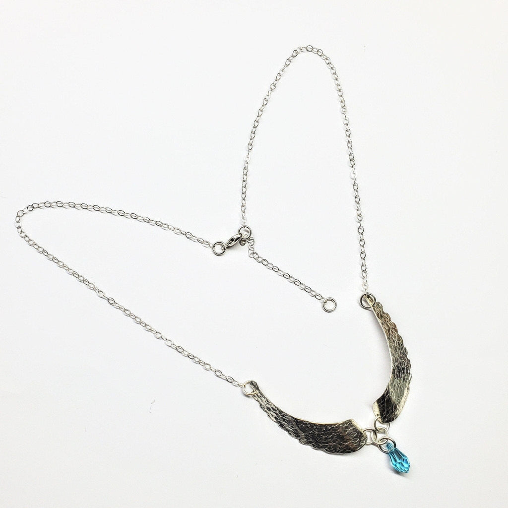 Alexa Martha Designs Necklace Aqua Crystal Drop Alexa Martha Designs Silver Sculpted Angel Wings Crystal Drop Necklace