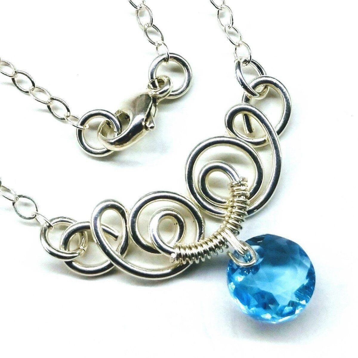 Alexa Martha Designs Necklace Aqua Silver Wire Sculpted Round Aqua Crystal Pendant Necklace