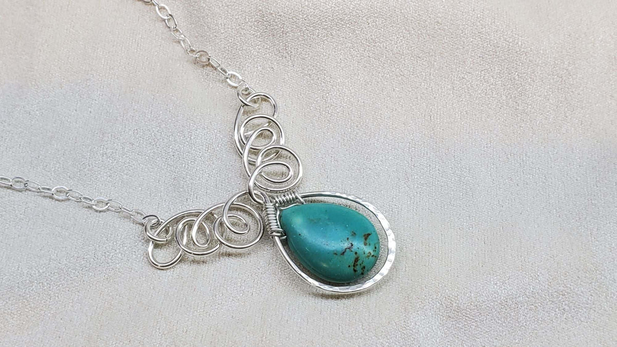 Alexa Martha Designs Necklace As Seen On TV Turquoise Drop Sterling Silver Wire Wrapped Necklace