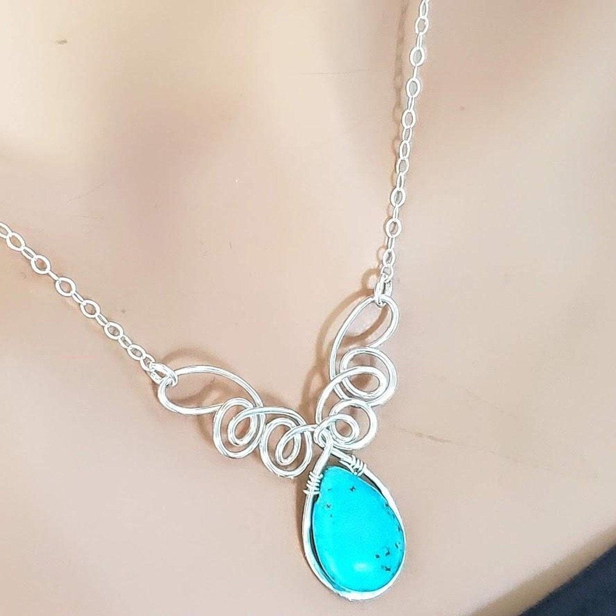 Alexa Martha Designs Necklace As Seen On TV Turquoise Drop Sterling Silver Wire Wrapped Necklace