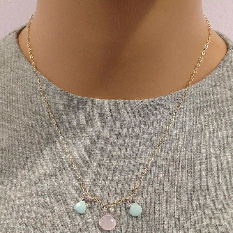Alexa Martha Designs Necklace Beautiful Light Pink and Mint Chalcedony 14 Kt Gold Filled Necklace