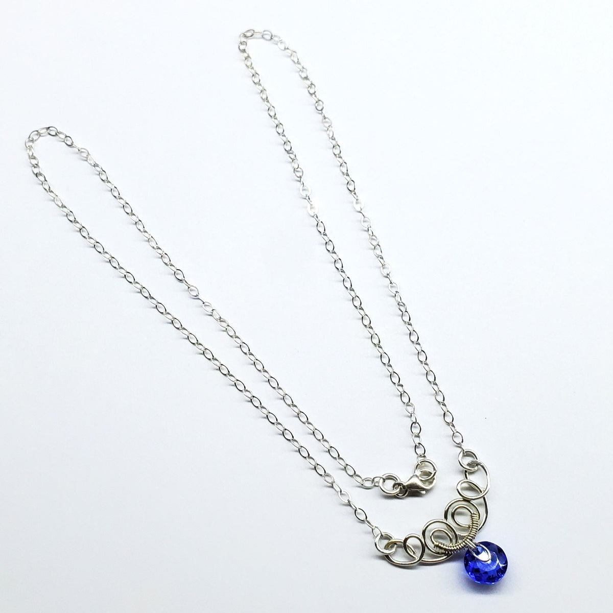 Alexa Martha Designs Necklace Blue Silver Wire Sculpted Round Aqua Crystal Pendant Necklace