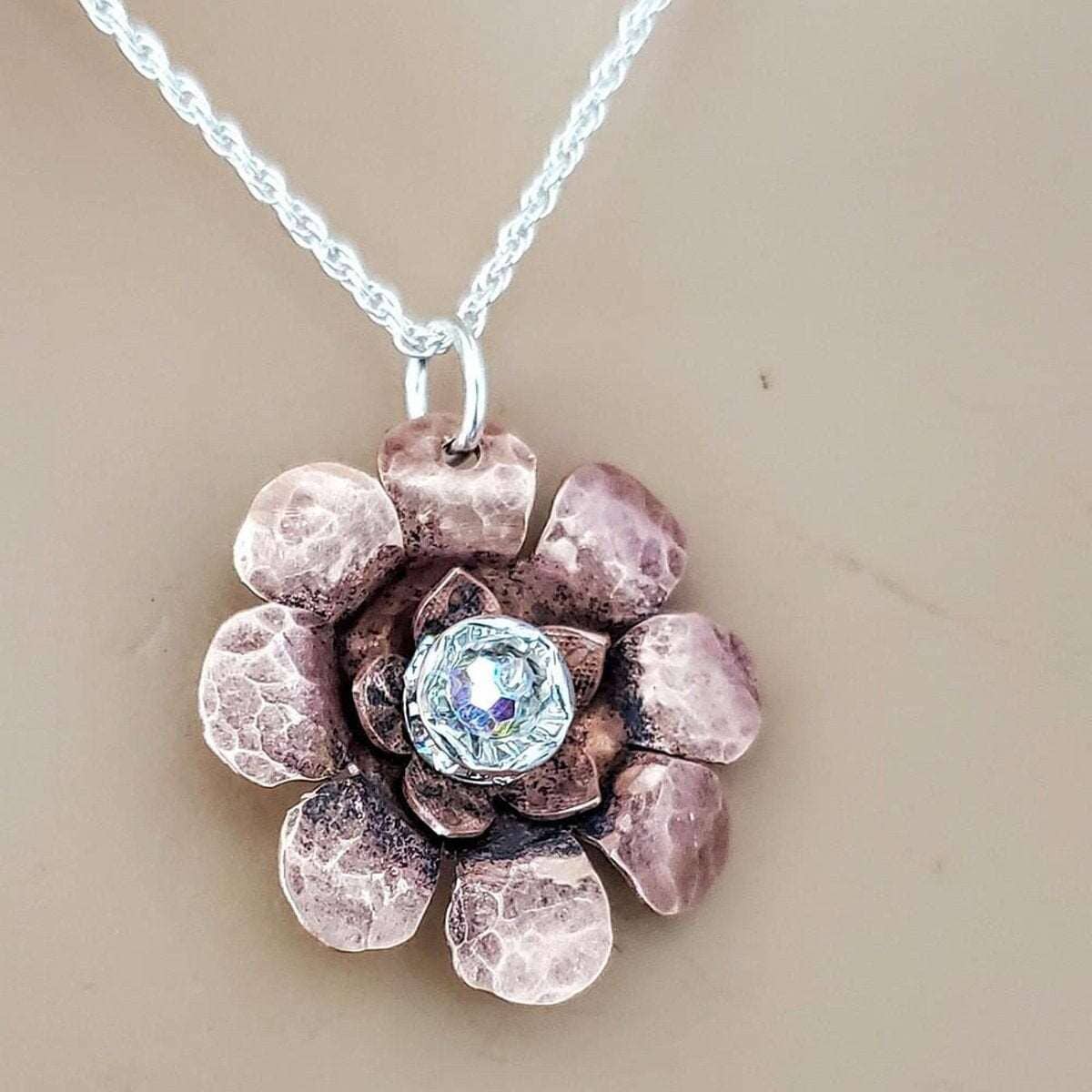 Alexa Martha Designs Necklace Copper Crystal Flower Blossom Spinner Necklace