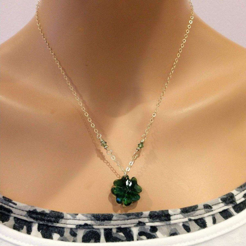 Alexa Martha Designs Necklace Dark Green Sparkly Crystal Lucky Clover Necklace
