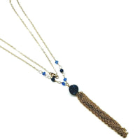 Alexa Martha Designs Necklace Default Title / Blue Alexa Martha Designs 14 Kt Gold Filled Blue Agate Druzy Long Tassel Necklace