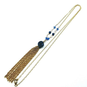 Alexa Martha Designs Necklace Default Title / Blue Alexa Martha Designs 14 Kt Gold Filled Blue Agate Druzy Long Tassel Necklace