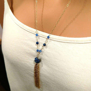 Alexa Martha Designs Necklace Default Title / Blue Alexa Martha Designs 14 Kt Gold Filled Blue Agate Druzy Long Tassel Necklace