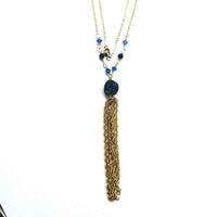 Alexa Martha Designs Necklace Default Title / Blue Alexa Martha Designs 14 Kt Gold Filled Blue Agate Druzy Long Tassel Necklace