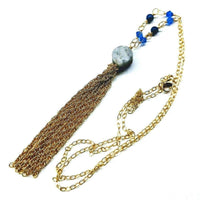 Alexa Martha Designs Necklace Default Title / Blue Alexa Martha Designs 14 Kt Gold Filled Blue Agate Druzy Long Tassel Necklace