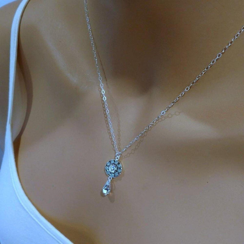 Alexa Martha Designs Necklace Default Title / Blue Alexa Martha Designs Silver Vintage Style Blue Opal Crystal Drop Rhinestone Necklace