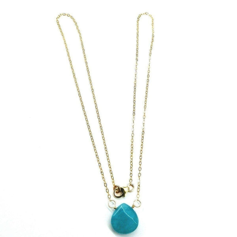 Alexa Martha Designs Necklace Default Title / Color Alexa Martha Designs 14kt Gold Filled Aqua Jade Wire Wrap Delicate Gemstone Drop Necklace