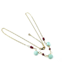 Alexa Martha Designs Necklace Default Title / Color Alexa Martha Designs Dainty Gold Chain Mint and Hot Pink Gemstone Necklace