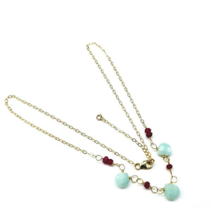 Alexa Martha Designs Necklace Default Title / Color Alexa Martha Designs Dainty Gold Chain Mint and Hot Pink Gemstone Necklace