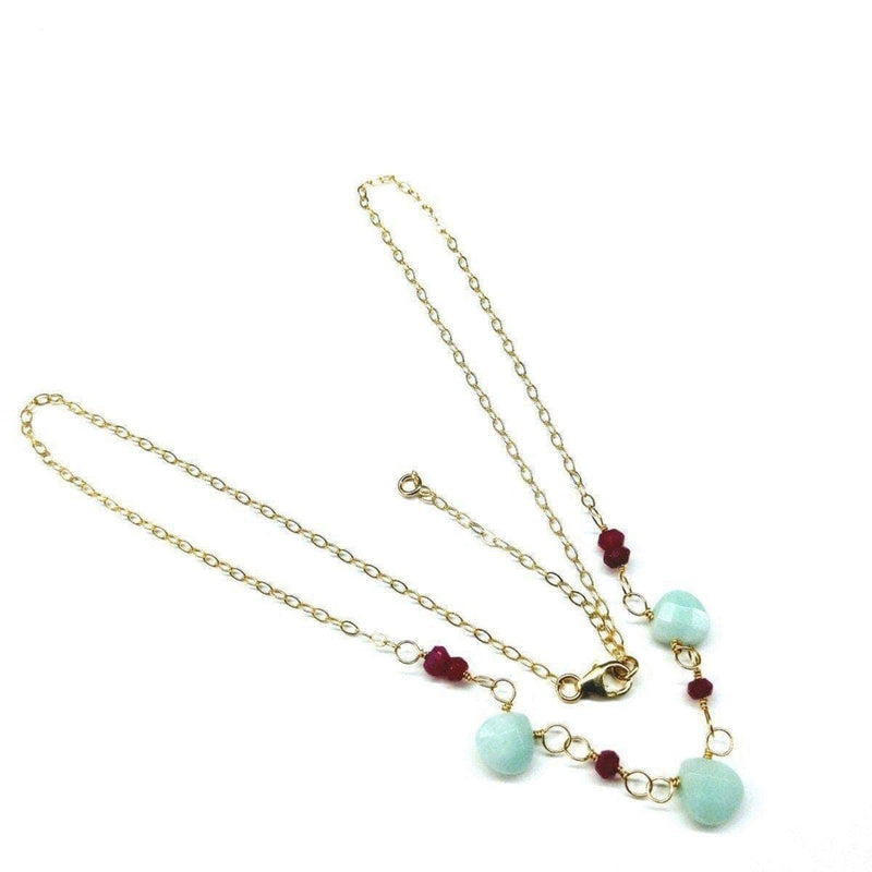 Alexa Martha Designs Necklace Default Title / Color Alexa Martha Designs Dainty Gold Chain Mint and Hot Pink Gemstone Necklace