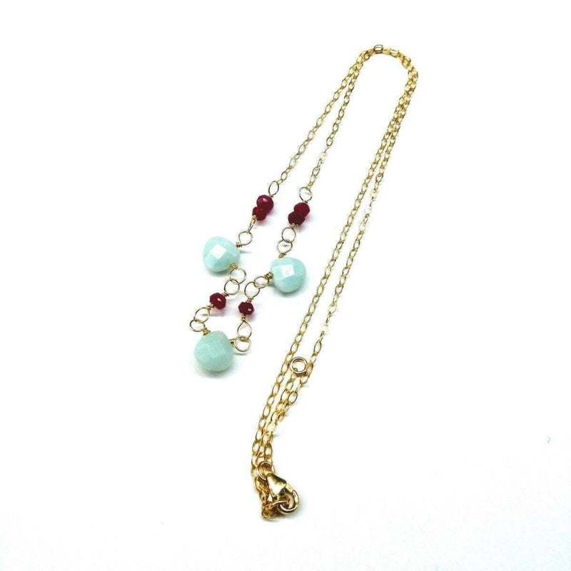 Alexa Martha Designs Necklace Default Title / Color Alexa Martha Designs Dainty Gold Chain Mint and Hot Pink Gemstone Necklace