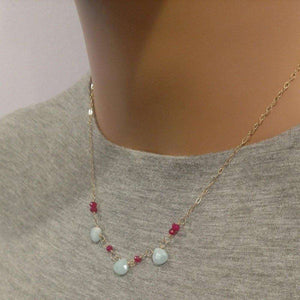 Alexa Martha Designs Necklace Default Title / Color Alexa Martha Designs Dainty Gold Chain Mint and Hot Pink Gemstone Necklace