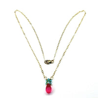 Alexa Martha Designs Necklace Default Title / Color Alexa Martha Designs Pink Gemstone Drop and Turquoise Crystal 14 K Gold Filled Necklace