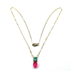 Alexa Martha Designs Necklace Default Title / Color Alexa Martha Designs Pink Gemstone Drop and Turquoise Crystal 14 K Gold Filled Necklace