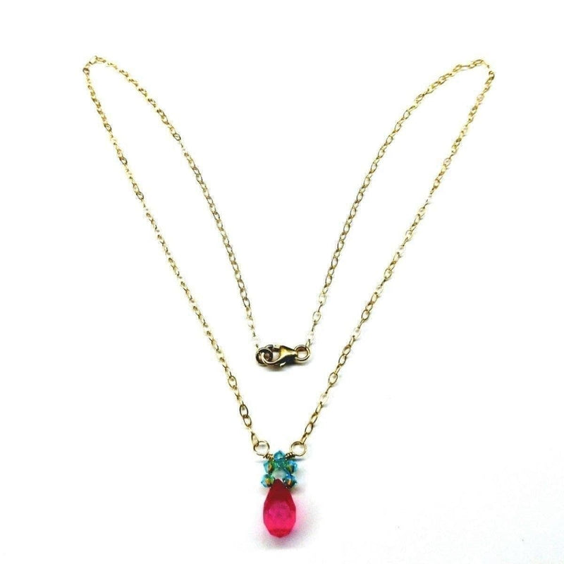 Alexa Martha Designs Necklace Default Title / Color Alexa Martha Designs Pink Gemstone Drop and Turquoise Crystal 14 K Gold Filled Necklace