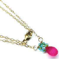 Alexa Martha Designs Necklace Default Title / Color Alexa Martha Designs Pink Gemstone Drop and Turquoise Crystal 14 K Gold Filled Necklace