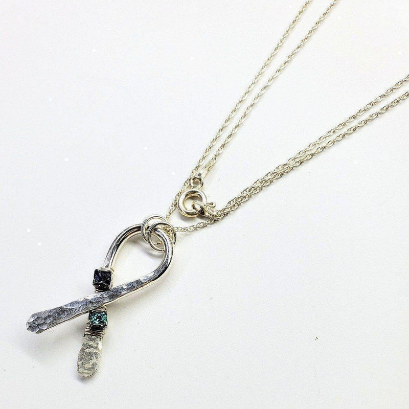 Alexa Martha Designs Necklace Default Title / Color Alexa Martha Designs Silver Suicide Prevention Awareness Ribbon Necklace with Purple and Teal  Crystals