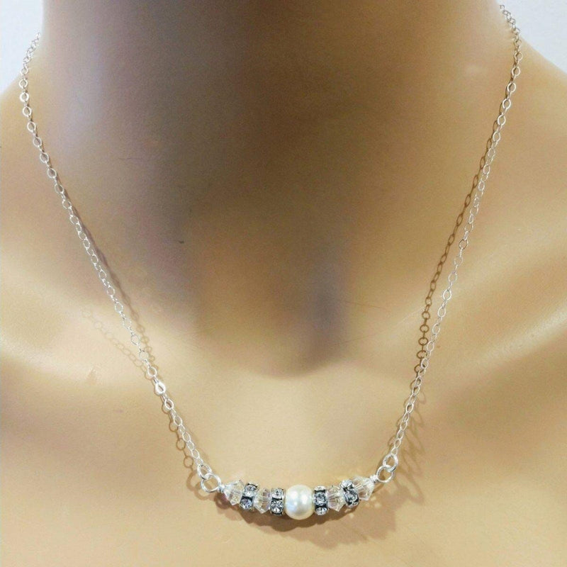 Alexa Martha Designs Necklace Default Title / Color Alexa Martha Designs Silver Swarovski Crystal Pearl Bar Bridal Necklace