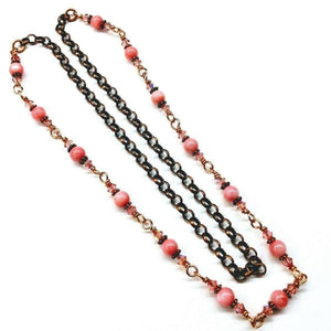 Alexa Martha Designs Necklace Default Title / Copper/Peach Alexa Martha Designs 24-Inch Copper Peach Pearl Crystal Wire Wrapped Necklace