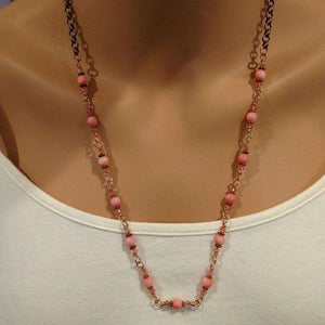 Alexa Martha Designs Necklace Default Title / Copper/Peach Alexa Martha Designs 24-Inch Copper Peach Pearl Crystal Wire Wrapped Necklace