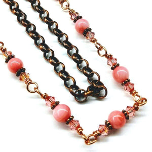 Alexa Martha Designs Necklace Default Title / Copper/Peach Alexa Martha Designs 24-Inch Copper Peach Pearl Crystal Wire Wrapped Necklace