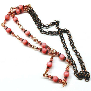 Alexa Martha Designs Necklace Default Title / Copper/Peach Alexa Martha Designs 24-Inch Copper Peach Pearl Crystal Wire Wrapped Necklace