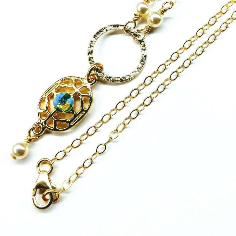 Alexa Martha Designs Necklace Default Title / Green Alexa Martha Designs 14 KT Gold Filled Filigree Green Crystal Open Circle Necklace