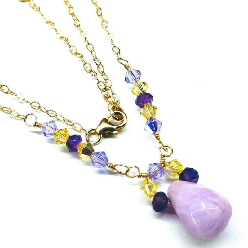 Alexa Martha Designs Necklace Default Title / Lavender Alexa Martha Designs Lavender Candy Jade Drop Gold Wire Wrapped Necklace