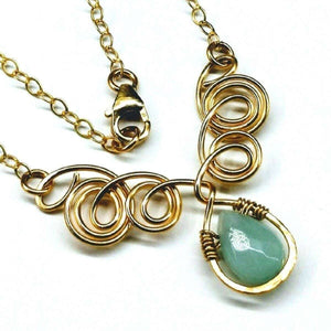 Alexa Martha Designs Necklace Default Title / Mint Alexa Martha Designs Gold Filled Wire Sculpted Mint Gemstone Drop Necklace