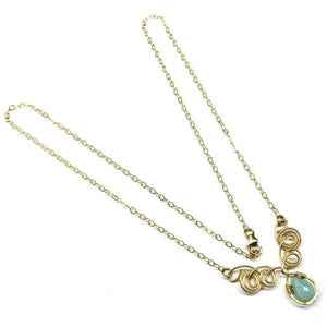 Alexa Martha Designs Necklace Default Title / Mint Alexa Martha Designs Gold Filled Wire Sculpted Mint Gemstone Drop Necklace