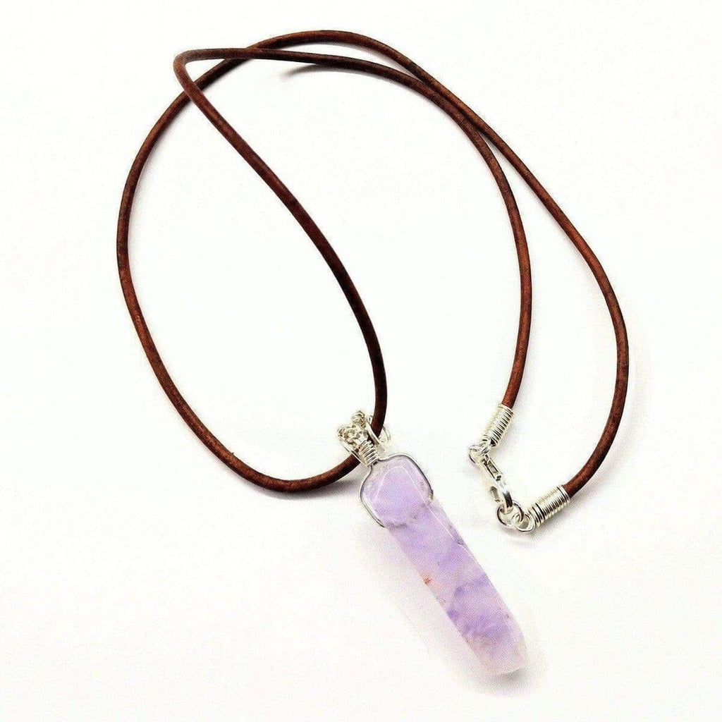 Alexa Martha Designs Necklace Default Title / Purple Alexa Martha Designs Silver Wrapped Light Amethyst Gemstone Point Leather Necklace