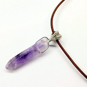 Alexa Martha Designs Necklace Default Title / Purple Alexa Martha Designs Silver Wrapped Light Amethyst Gemstone Point Leather Necklace