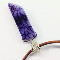 Alexa Martha Designs Necklace Default Title / Purple Alexa Martha Designs Silver Wrapped Purple Dyed Crackle Agate Point Leather Necklace